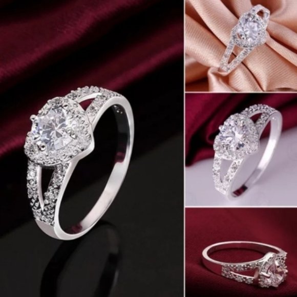 New Womens love heart silver Plated ring - Picture 9 of 9